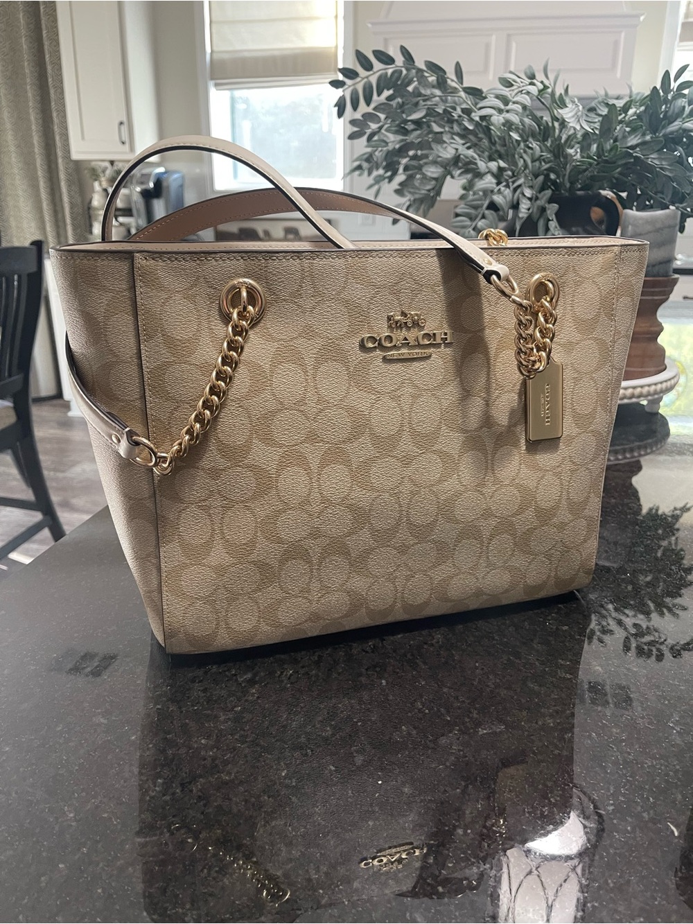Coach Beige Signature Chain-Handle Tote